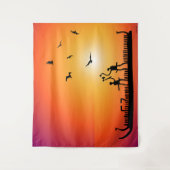 Krieger Petroglyphen-Wikingschiff Wandteppich (Vorderseite)