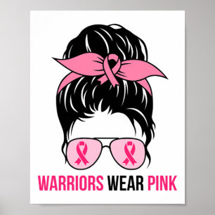 Krieger tragen pinkfarbene Mama Bun Breast Cancer Poster