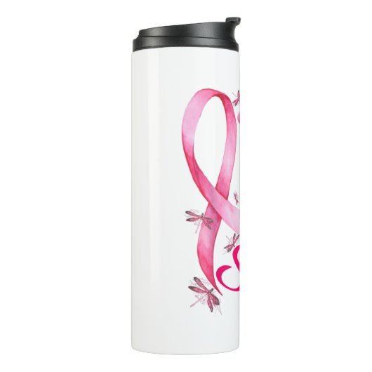 Krieger unterstützen Klatsche-Dragonfly-Brustkrebs Thermosbecher (Nach links gedreht)