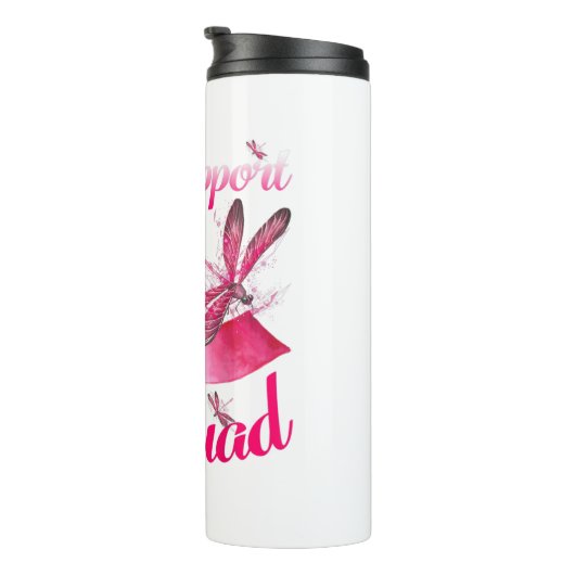 Krieger unterstützen Klatsche-Dragonfly-Brustkrebs Thermosbecher (Nach rechts gedreht)