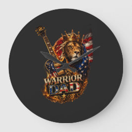 Krieger-Vater-Löwe-Amerikanische-Flagge-Gitarre Große Wanduhr
