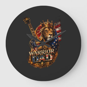 Krieger-Vater-Löwe-Amerikanische-Flagge-Gitarre Große Wanduhr