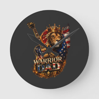 Krieger-Vater-Löwe-Amerikanische-Flagge-Gitarre-T- Runde Wanduhr
