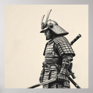 Kriegergeist: Samurai Holzkohlekunst Poster