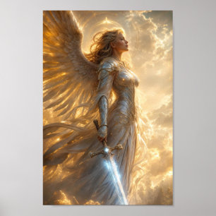 Kriegerin des strahlenden Engels im goldenen Licht Poster