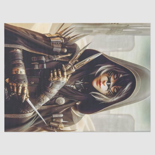 Kriegerin in Black Sci Fi Decoupage gekleidet Seidenpapier (Vorderseite)