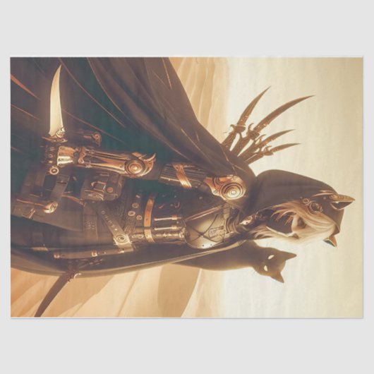 Kriegerin in Schwarz mit Katzen-Dekoupage Seidenpapier (Vorderseite)