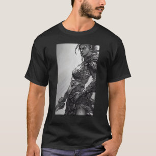 Kriegerin Mädchen Schwert Vintage Weiß Schwarz T-Shirt