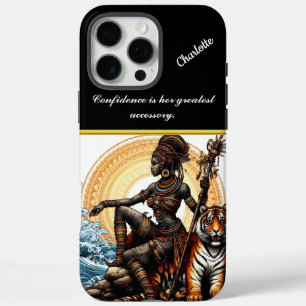 Kriegerin mit einem Tiger am Meer bei Sonnenunterg iPhone 16 Pro Max Hülle