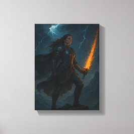 Kriegerin mit Flammenschwert auf der Sturmklippe Leinwanddruck