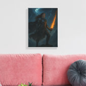 Kriegerin mit Flammenschwert auf der Sturmklippe Leinwanddruck (Insitu (Wohnzimmer))