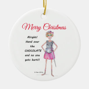Kriegerin verlangt Übergabe der Schokoladenkizze Keramik Ornament