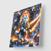 Kriegerkatze in Flammenleuchten der Festung Quadratische Wanduhr (Winkel)