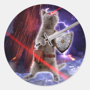 Kriegerkatze mit Lasern aus dem Auge Runder Aufkleber