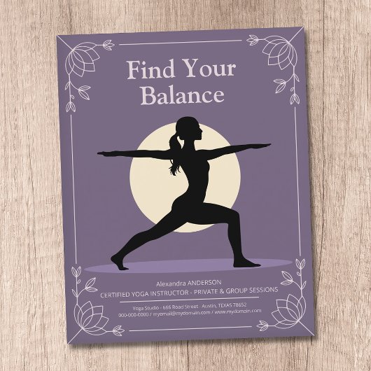Kriegerpose - Yoga-Lehrer mit Lotusblumen Flyer