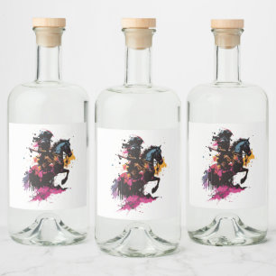 Kriegerreiten in Aquarell Alkoholflaschenetikett