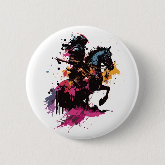 Kriegerreiten in Aquarell Button (Vorderseite)