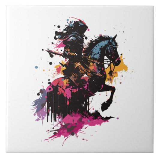 Kriegerreiten in Aquarell Fliese (Vorderseite)