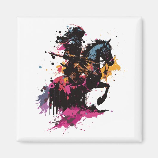 Kriegerreiten in Aquarell Magnet (Vorne)