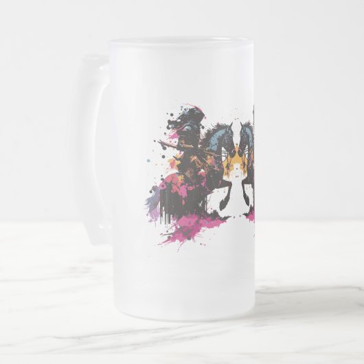 Kriegerreiten in Aquarell Mattglas Bierglas (Vorderseite Links)