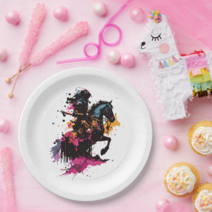 Kriegerreiten in Aquarell Pappteller