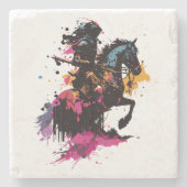 Kriegerreiten in Aquarell Steinuntersetzer (Vorderseite)