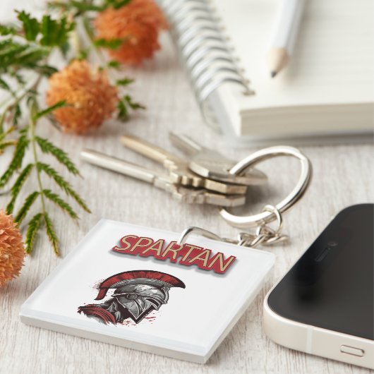 Kriegerstolz - Helm der Spartaner mit rotem Rauch Schlüsselanhänger (Vorderseite rechts)