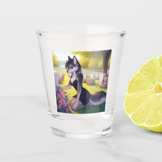Kriegs-Witwen-Wolf  Schnapsglas (Vorderseite)