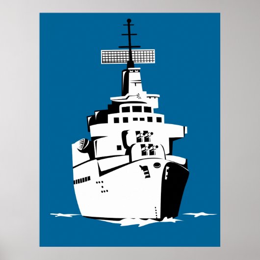 Kriegsschiff der Marine mit Großwaffenplakat Poster (Vorne)