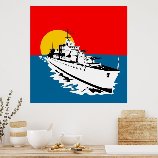 Kriegsschiff der Marine mit Großwaffenplakat Poster (Küche)