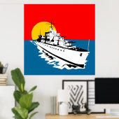 Kriegsschiff der Marine mit Großwaffenplakat Poster (Heimbüro)