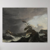 Kriegsschiffe in einem schweren Sturm, Ludolf Bakh Poster (Vorne)