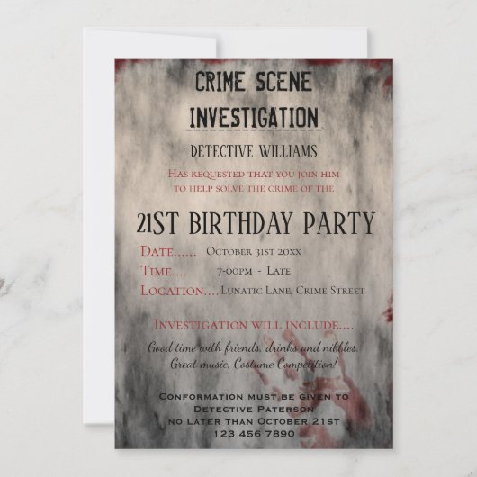 Kriminalitätsforschung 21. Geburtstag Party Einladung (Vorderseite)