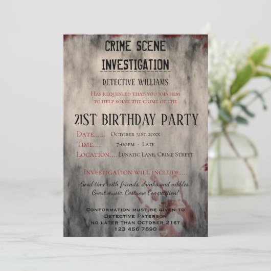 Kriminalitätsforschung 21. Geburtstag Party Einladung (Stehend Vorderseite)