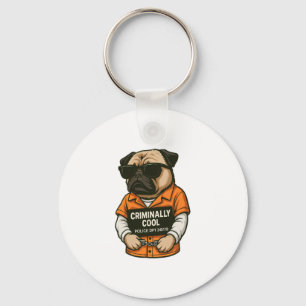 Kriminell Cooler Mops � Funny Mugshot Dog Design Schlüsselanhänger