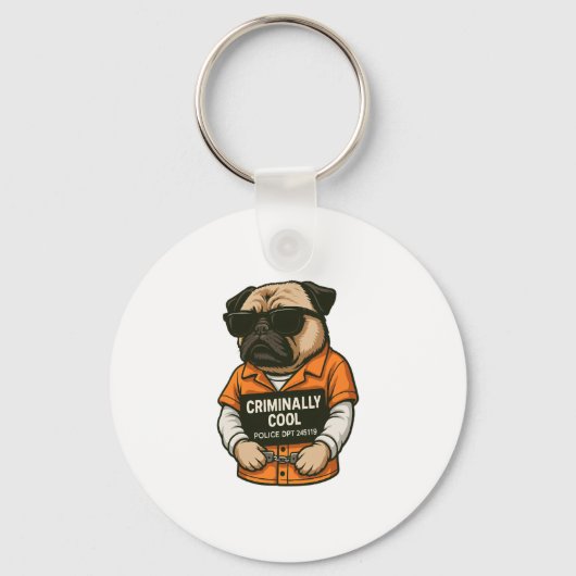 Kriminell Cooler Mops � Funny Mugshot Dog Design Schlüsselanhänger (Vorderseite)
