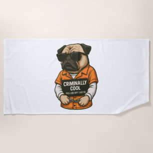 Kriminell Cooler Pug – Lustiges Mugshot-Hundedesig Strandtuch