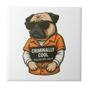 Kriminell cooler Pug � Lustiges Polizeifoto-Hunde- Fliese