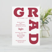 Krimson and White Graduation Party Einladung (Stehend Vorderseite)