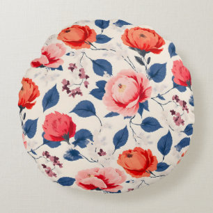 Krimson und Coral-Blume Rundes Kissen