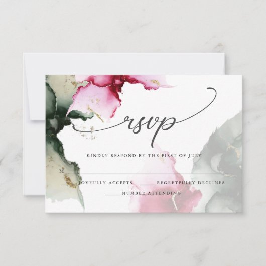 Krimson und Sage Green Watercolor RSVP Karte (Vorderseite)