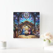 Krippe aus gefestigtem Glas 2 Quadratische Wanduhr (Zuhause)