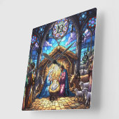 Krippe aus gefestigtem Glas 2 Quadratische Wanduhr (Winkel)