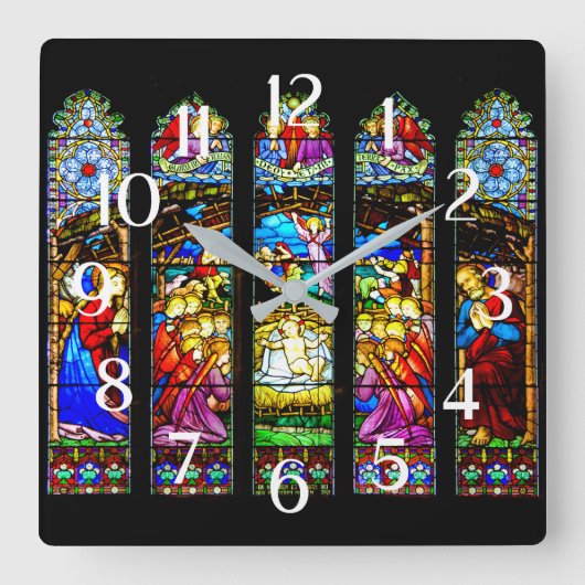 Krippe aus gefestigtem Glas Quadratische Wanduhr (Vorderseite)