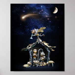 Krippe der Acorn-Elfen - Weihnachten Poster