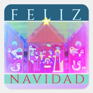 Krippe "Feliz Navidad" Quadratischer Aufkleber