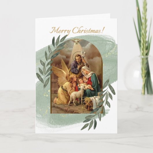 Krippe Green Weihnachtskarte Karte (Vorderseite)