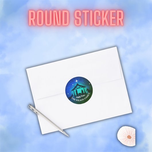 Krippe - Happy Oaster | Runder Aufkleber