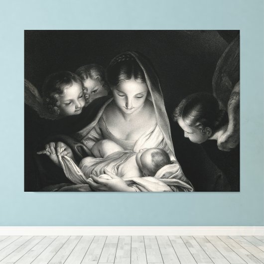 Krippe Jesus Jungfrau Mary Angels Schwarz-weiß Leinwanddruck (Insitu (Holzboden))