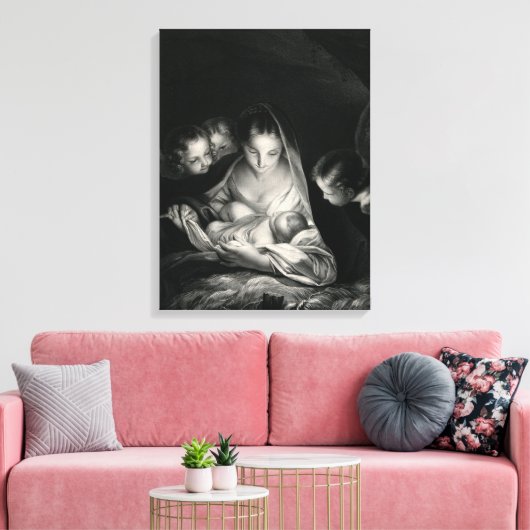 Krippe Jesus Jungfrau Mary Angels Schwarz-weiß Leinwanddruck (Insitu (Wohnzimmer))